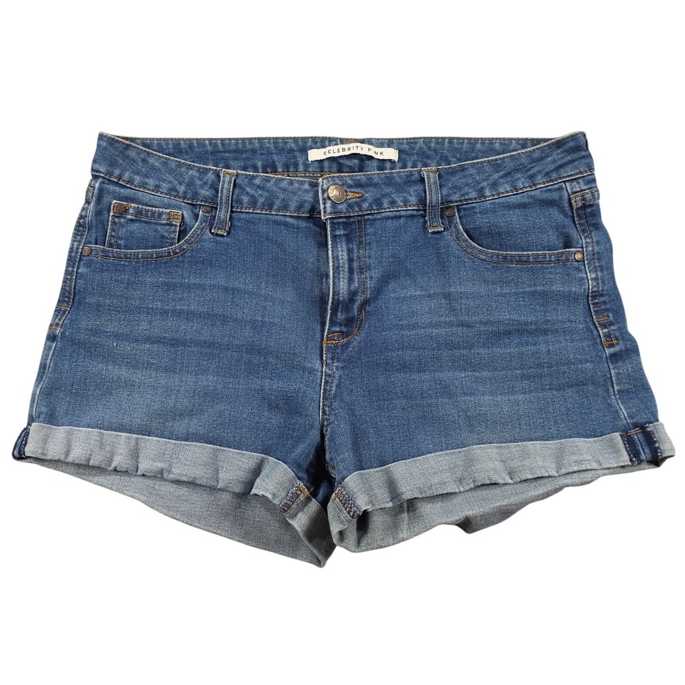 Denim Shorts Y2K Cuffed Blue Womens Juniors 13/31 Celebrity Pink